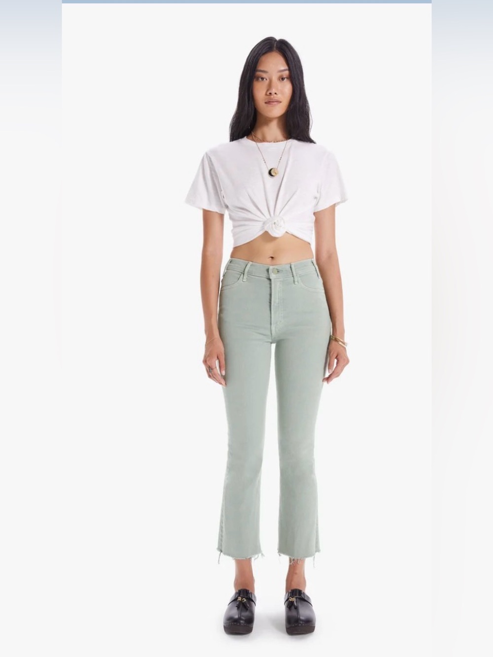 Mother - The Hustler Ankle Fray in Iceberg Green, size 25